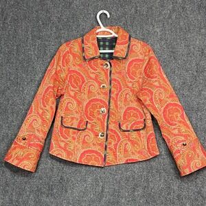 Women's Quilted Soft Reversible Button up Jacket Paisley Plaid Orange Green Coat